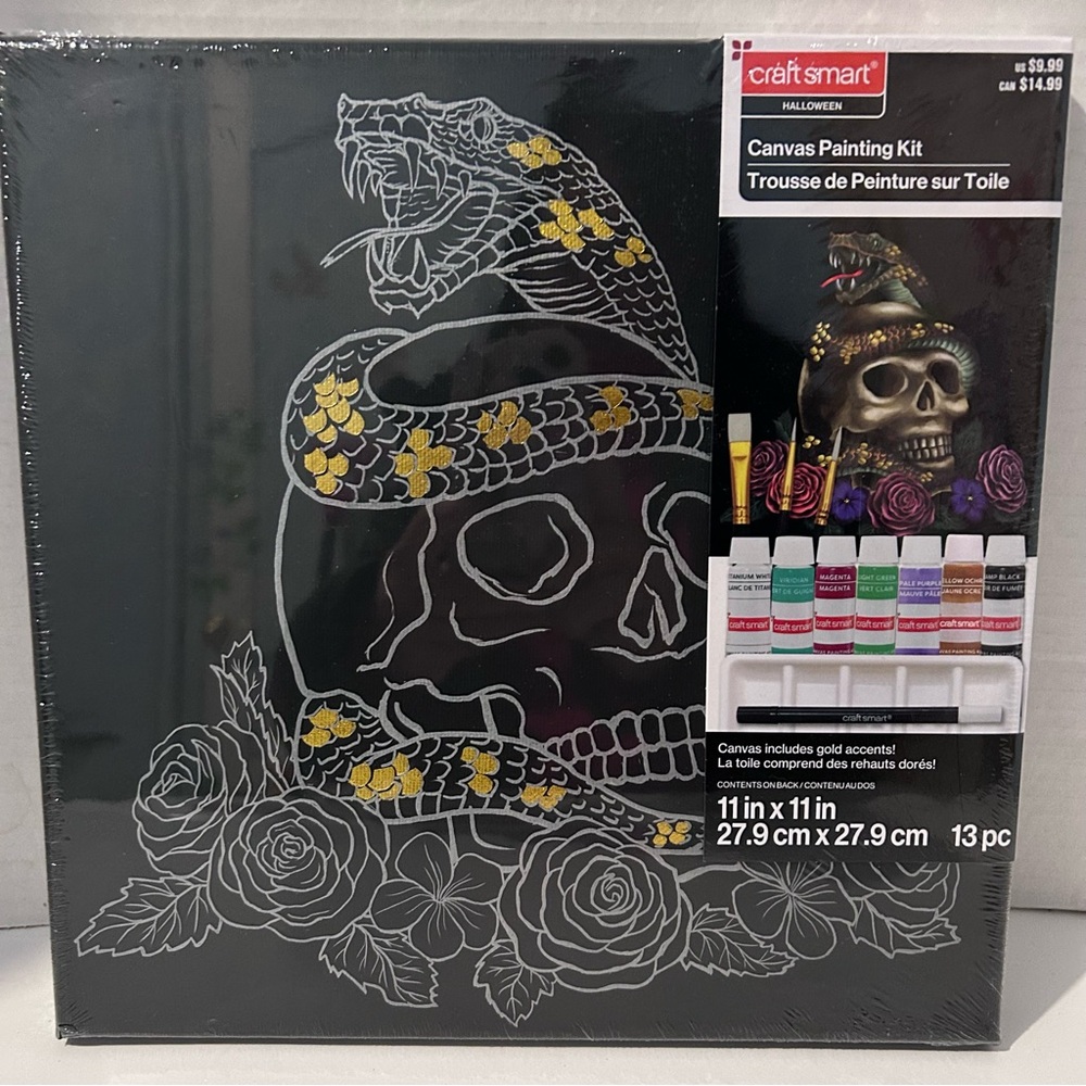 11” x 11” CRAFT SMART Halloween Canvas Painting Kit - Black and Gold